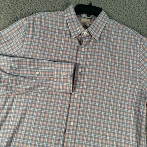 Faherty Shirt Mens Medium Pink Blue Plaid Performance Button‎ Up Long Sleeve